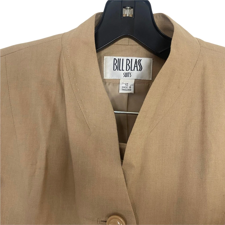 Bill Blass Años 80 Tostado Manga Larga Chaqueta y Pantalón Frente Plano Conjunto Traje Talla 12 Foto 4 de 4
