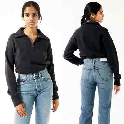 NWOT RE/DONE 70s Half Zipped Sweatshirt Washed Black XS