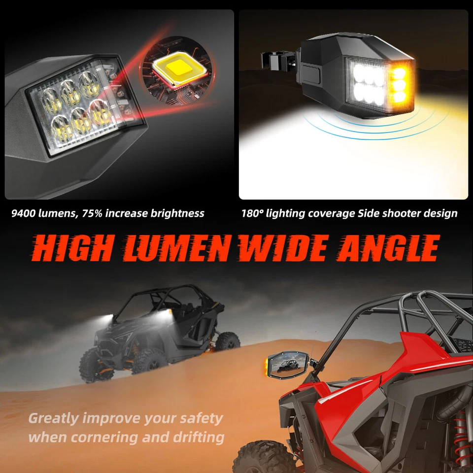 UTV Rear View Side Mirrors W/ LED Turn Lights For 2017-2023 Can Am Maverick X3 R - Image 2 of 4
