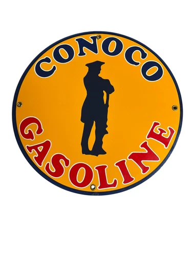 Vintage Conoco Gasoline Sign Metal American Minute Men Service Gas Pump Sign USA