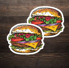 2x Cheese Burger Sticker for Car Water Bottle Window Laptop Decal 2.5 x 2.1 inch