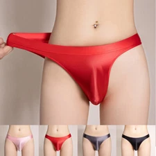 Mens Stretchy Glossy Briefs Low Rise Silky Panties Bulge Pouch Underwear Trunks.