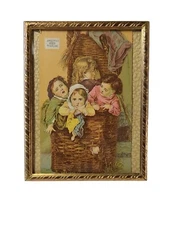 James Pyle's Pearline Soap Victorian Trade Card 4 Children In Basket FRAMED