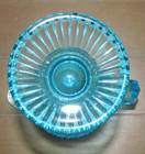 Vintage Blue Glass Floral Etch Texture Creamer Pitcher 5.25” Tall Scalloped Edge — photo 6