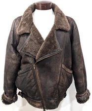 TOFF LONDON Mens Leather Jacket Sheepskin Shearling Lined Rustic Brown XXL VEUC*