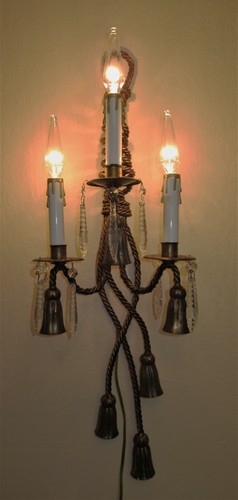 2 ea. Vintage Tole Metal Sconces Neoclassical Fixture Italy French 1950's - Picture 8 of 12