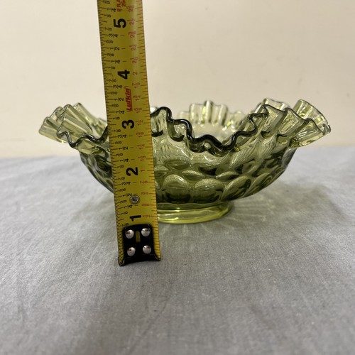 VINTAGE FENTON COLONIAL GREEN GLASS THUMBPRINT RUFFLED CANDY BOWL FS Charity - Picture 8 of 9