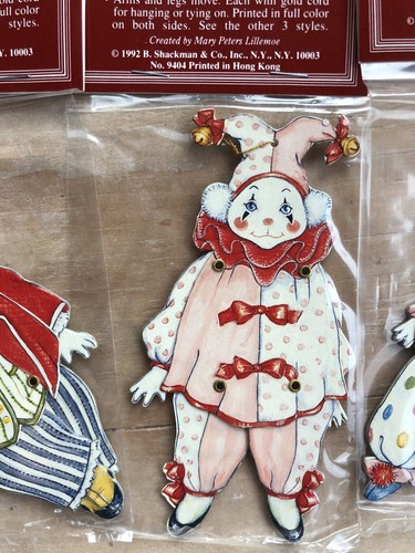 4 figurine clown fustellate e snodate 1992 di B. Shackman & Co 9404 rare NOS ganci - Foto 4 di 6