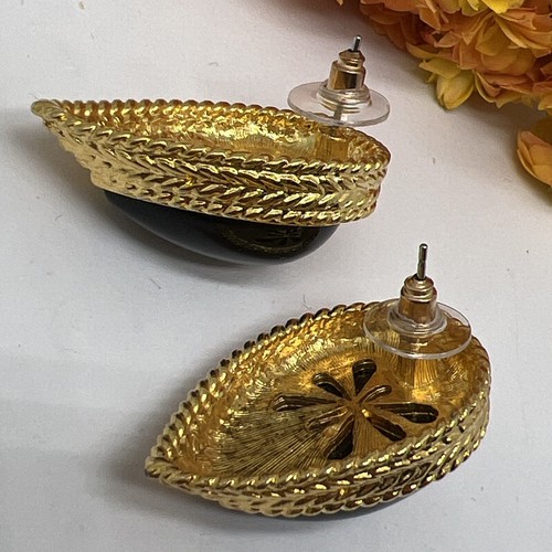 Schöner goldfarbener schwarzer Cabochon Ohrring 1,4 Zoll (7067) - Bild 7 von 7