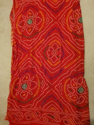Neuer ethnischer Bandhani-Sari indische Seidenmischung rot Hochzeitskleidung bedruckt NSI232