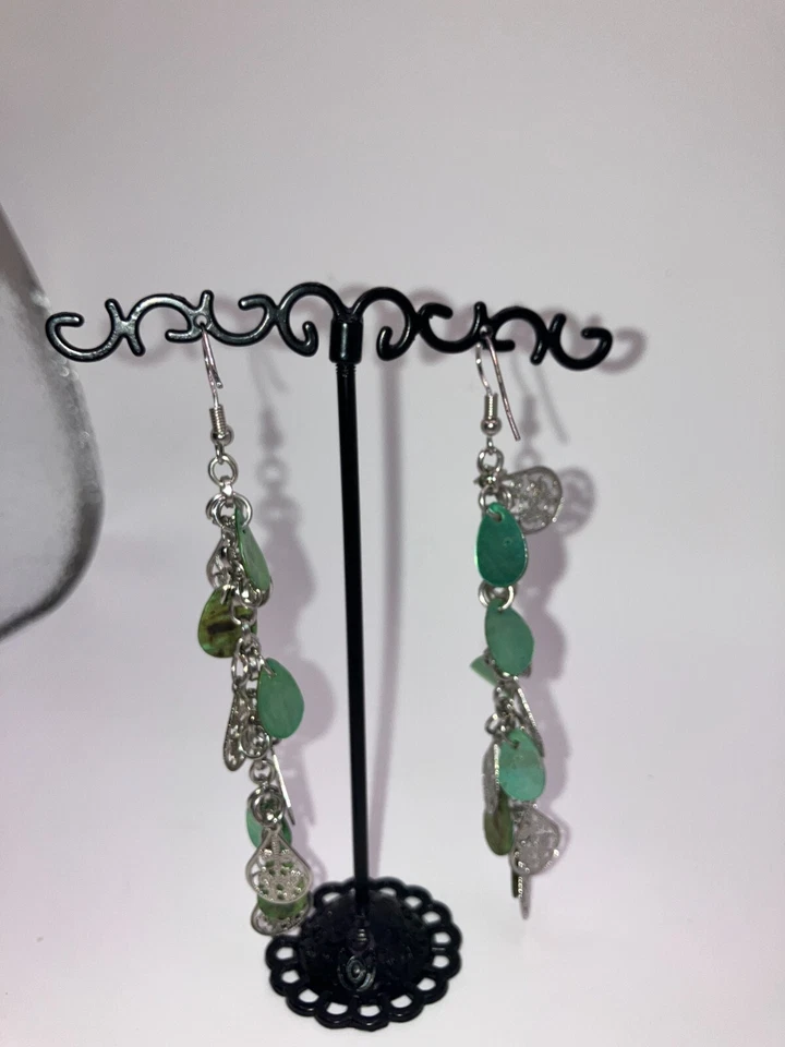 Филигранные длинные висячие серьги из перламутра и серебра с каплями 3,5 дюйма! - Изображение 3 из 4