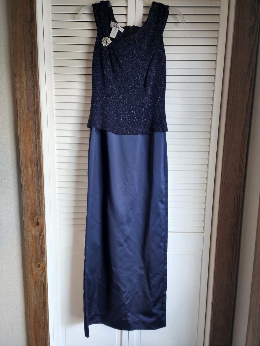 patra navy blue dress Patra Women's Navy Blue Lace Bodice Maxi Dress Formal Evening Gown 8P