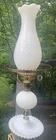 Antique White Hobnail Milk Glass Chimney Electric Lamp w/Beaded Trinket Base 20”