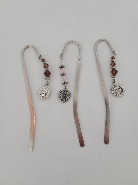 METAL BOOKMARK. PAGE MARKER. READING ACCESSORY. 2 SUN CHARM 1 HEART CROSS
