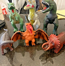 Vintage Dinosaur Toy Figures Lot T Rex Pterodactyl Marked Stomach Great Cond