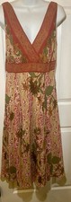 Bandolino Dress Red Tan Floral Sleeveless Empire Bodice Floaty Style Size 10 Zip