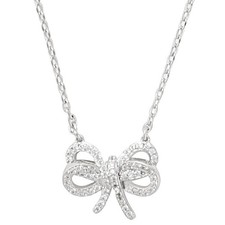 NEW KATE SPADE SILVER TONE BOW MEETS GIRL PAVE CRYSTALS PENDANT CHAIN NECKLACE