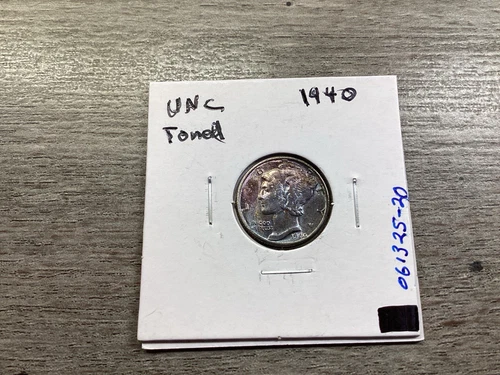 1940 Mercury Uncirculated Silver Dime with Beautiful Rainbow Toning 061325 20tk