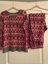 Cuddle Duds Pajamas Medium Fair Isle Snowflakes Soft Cozy Cute EUC!!