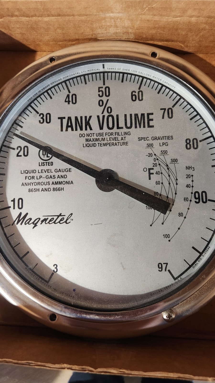 Rochester/ Magnetel liquid level Propane gauge indicator face 8" - Free Shipping