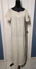 Vtg Gilead Nightgown PM Butter Yellow Embroidered Roses Lace Sheer Pintuck