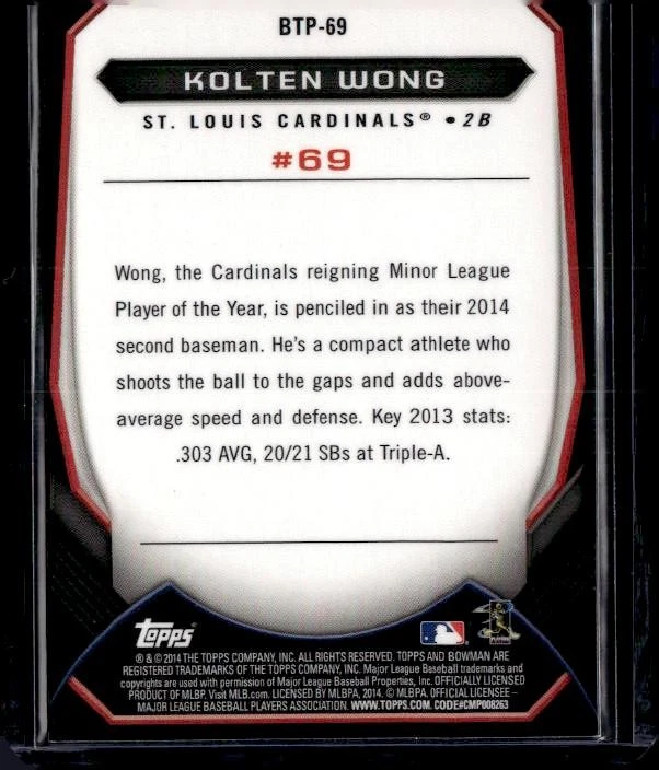 2014 Bowman #BTP-69 Kolten Wong Top 100 Prospects - Image 2 of 2