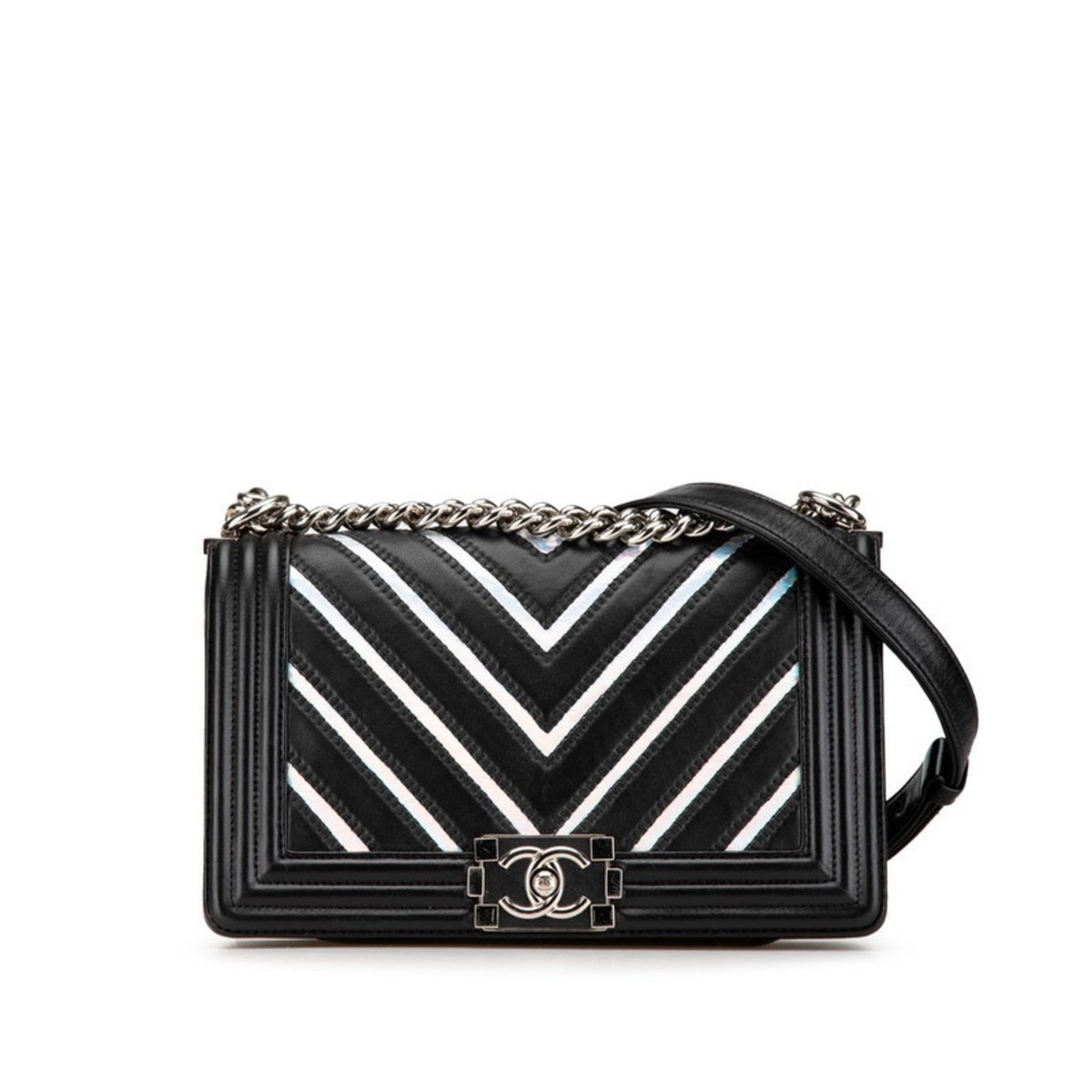 CH*AN*EL フラップ チェーンショルダーバッグ Chanel Boy 25 V Stitch Chevron Chain Shoulder Bag Black