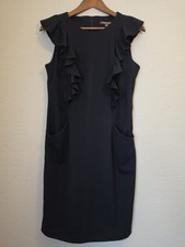Adrienne Vittadini Little Black Dress Womens 6 Ruffle Shoulder Flap Pockets