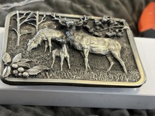 ELK FAMILY - 1982 SISKIYOU WESTERN STYLE 3D BELT BUCKLE - WIlliams Oregon USA