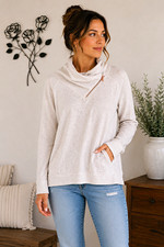 Maurices Women s Beige Solid Cowl Neck 1/4 Zip Fleece Sweatshirt Pockets M