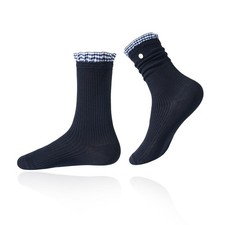 Women's Navy Gingham Button Ruffle Crew Socks 2 Pair 5-9, 2navy Blue-buttons