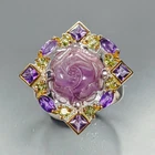Carving 5 ct Natural Tourmaline Ring 925 Sterling Silver Size 8.5 /R474894