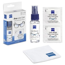 ZEISS PRO LENS CARE KIT: CLEANER SPRAY MICROFIBER CLOTH 16 PRE-MOISTENED WIPES