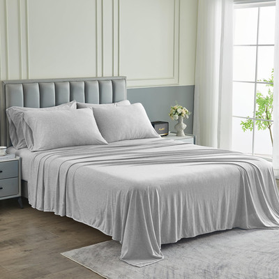Pure Bedding Bed Sheets - Queen Sheet Set 6-Piece Heather Light Grey - Hotel