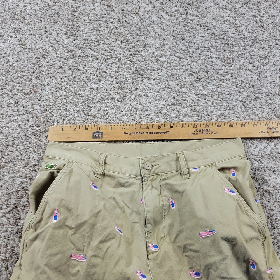Lacoste Live! Pants Mens 31x32 Beige Tag 32x32 Beige All Over Shoe Print Preppy - Image 2 of 4