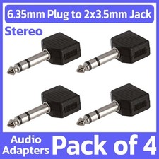 4 Pack 6.35mm Plug to 2 x 3.5mm Jacks Audio Adapter Converter Stereo Y-Splitter