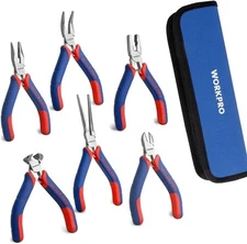 WORKPRO 6-piece Mini Pliers Set - Needle Nose, Diagonal, Long Bent Blue 