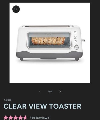 DASH Clear View Toaster Longslot 7 Browning Levels 1100W See-Through Glass White