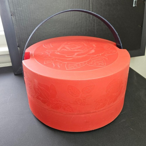 Vintage Tri-Chem Round Red Rose 48 Paint Tube Caddy Tote w/ Handle, Spins
