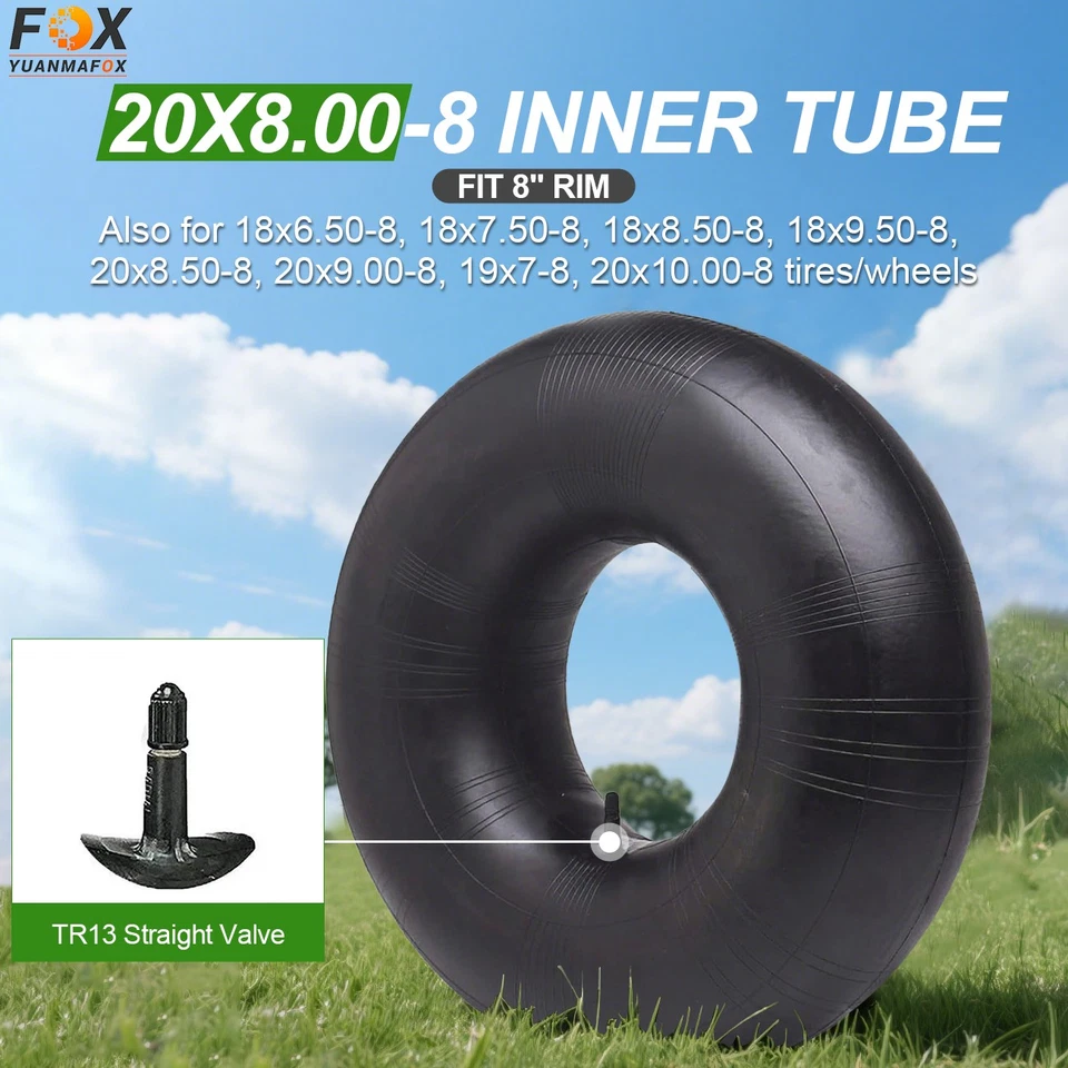 2Pack 20x8.00-8 20x8-8 20x10x8 20x8x8 Lawn Mower Inner Tubes TR13 Straight Valve - Image 2 of 4