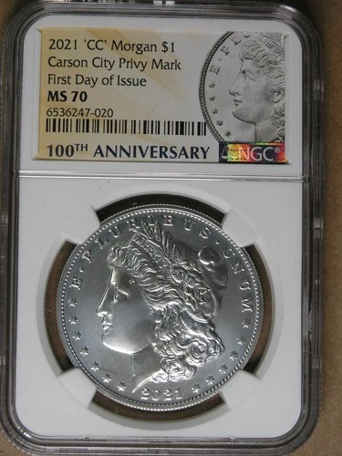 $1 2021-CC Morgan Silver Dollar NGC MS70 First Day Issue Carson City  AvenueCoin