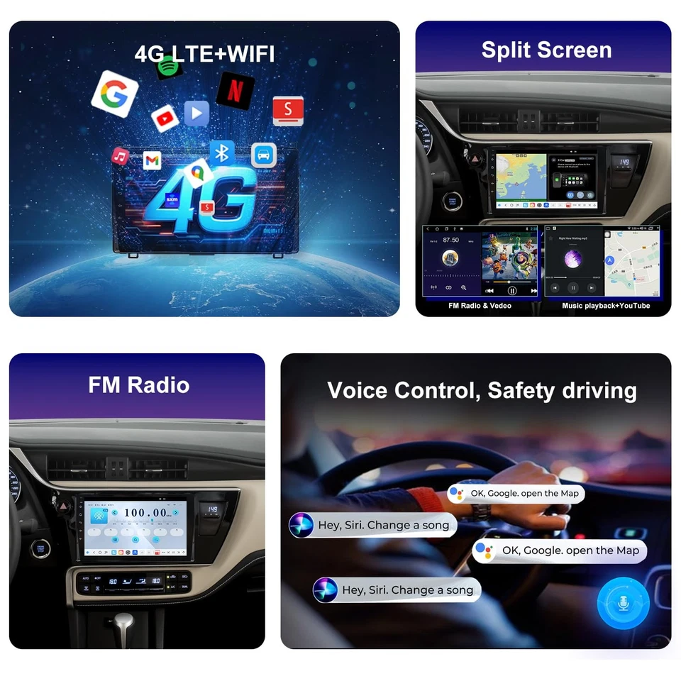 Pantalla táctil QLED de 9" estéreo inalámbrico Carplay para Toyota Corolla 2017-2019 Foto 3 de 4