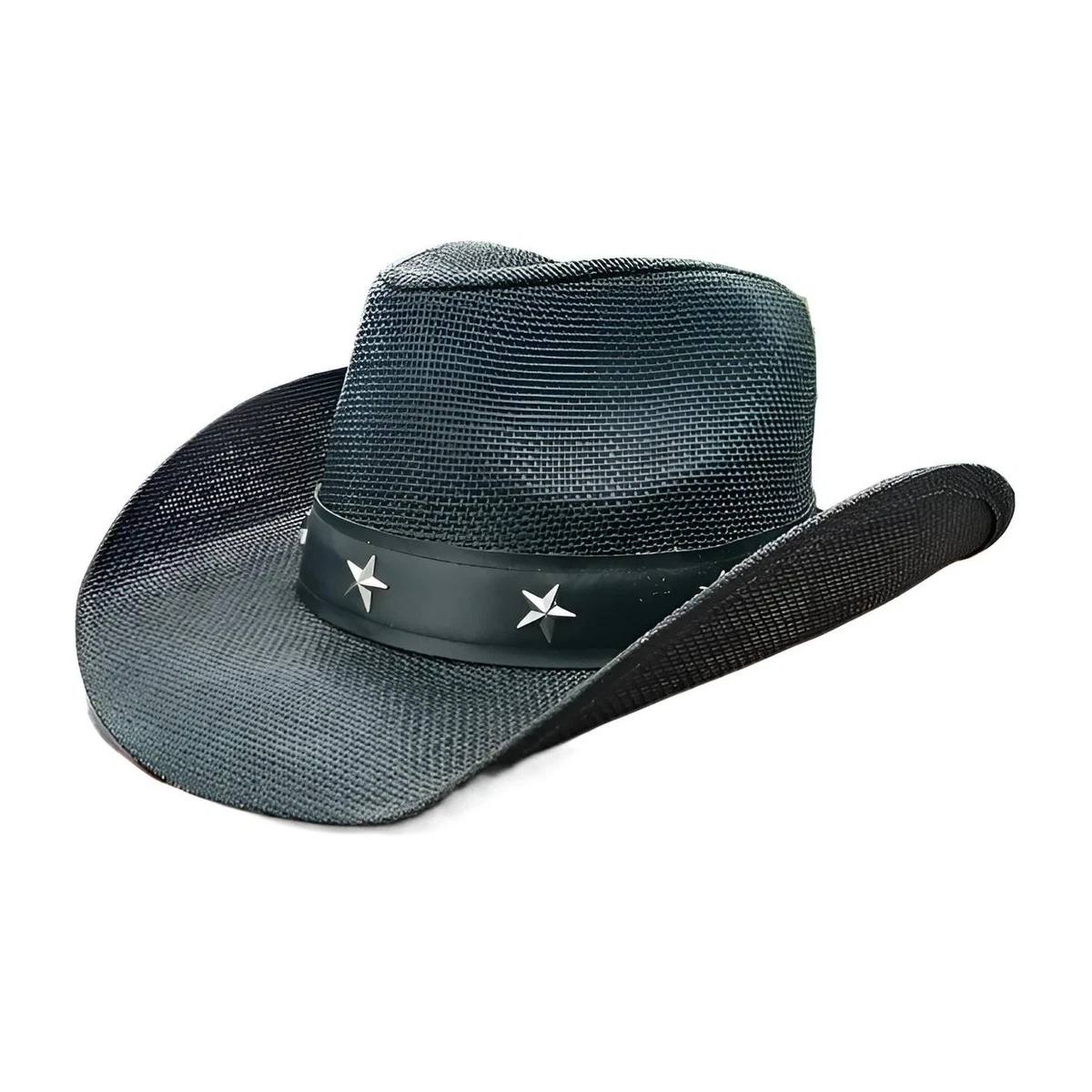 STRAW COWBOY HAT Black with Silver Star Black Band (Adult  display picture 1