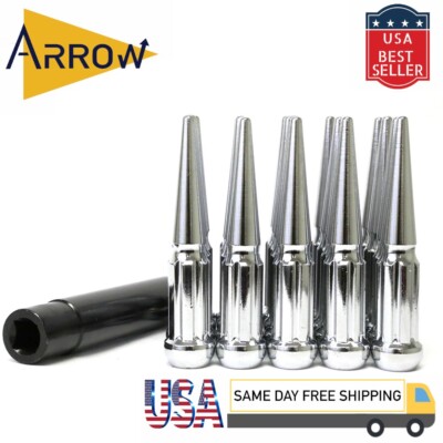 32x 4.5'' Chrome M14x1.5 Spline Extra Safety Spike Lug Nut &Key Fit GMC model