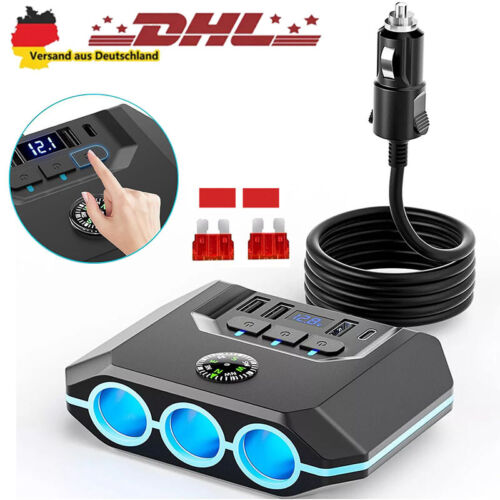 Auto KfZ Adapter Dose Zigarettenanzünder Verteiler mit 12V/24V LED Steckdose USB - Bild 3 von 20