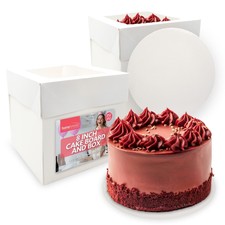 2-10PK Tagliere per Torte 8 Pollici e Scatola con Coperchio Set | Tavole Tonde Bianche Spessore 3mm