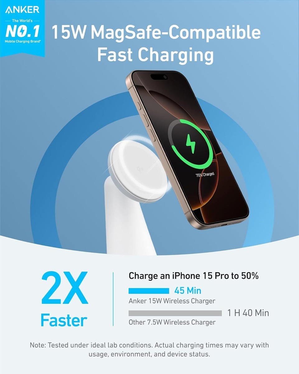 Anker Wireless Charger Stand Qi2 Certified MagSafe Compatible for - Main Image