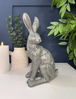 Textured Silver Hare Resin Ornament Rabbit Art Sculpture | Home Decor Table Deco