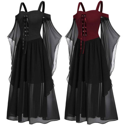 Damen Halloween Punk Gothic Hexe Karneval Cosplay Kostüm Hexe Vampir Party Kleid