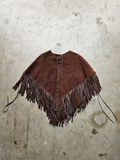 Vintage Brown Fringe Suede Western Hippe Cowgirl Poncho